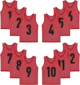 12 Pack(1-12) Numbered Jerseys/Soccer Bibs/Scrimmage Pinnies/Team Training Vest for Adult Youth Kids.