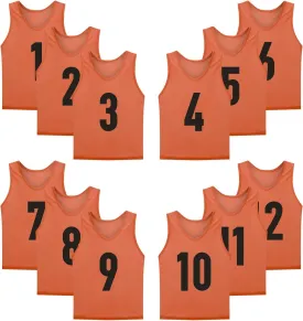 12 Pack(1-12) Numbered Jerseys/Soccer Bibs/Scrimmage Pinnies/Team Training Vest for Adult Youth Kids.