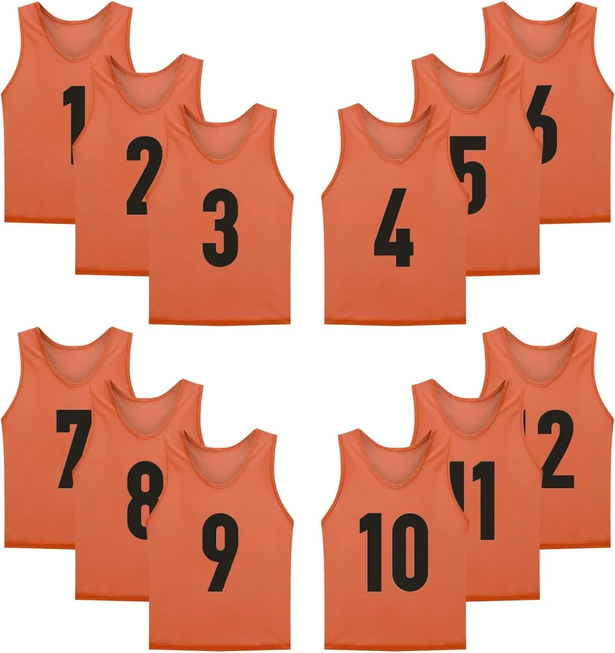 12 Pack(1-12) Numbered Jerseys/Soccer Bibs/Scrimmage Pinnies/Team Training Vest for Adult Youth Kids.