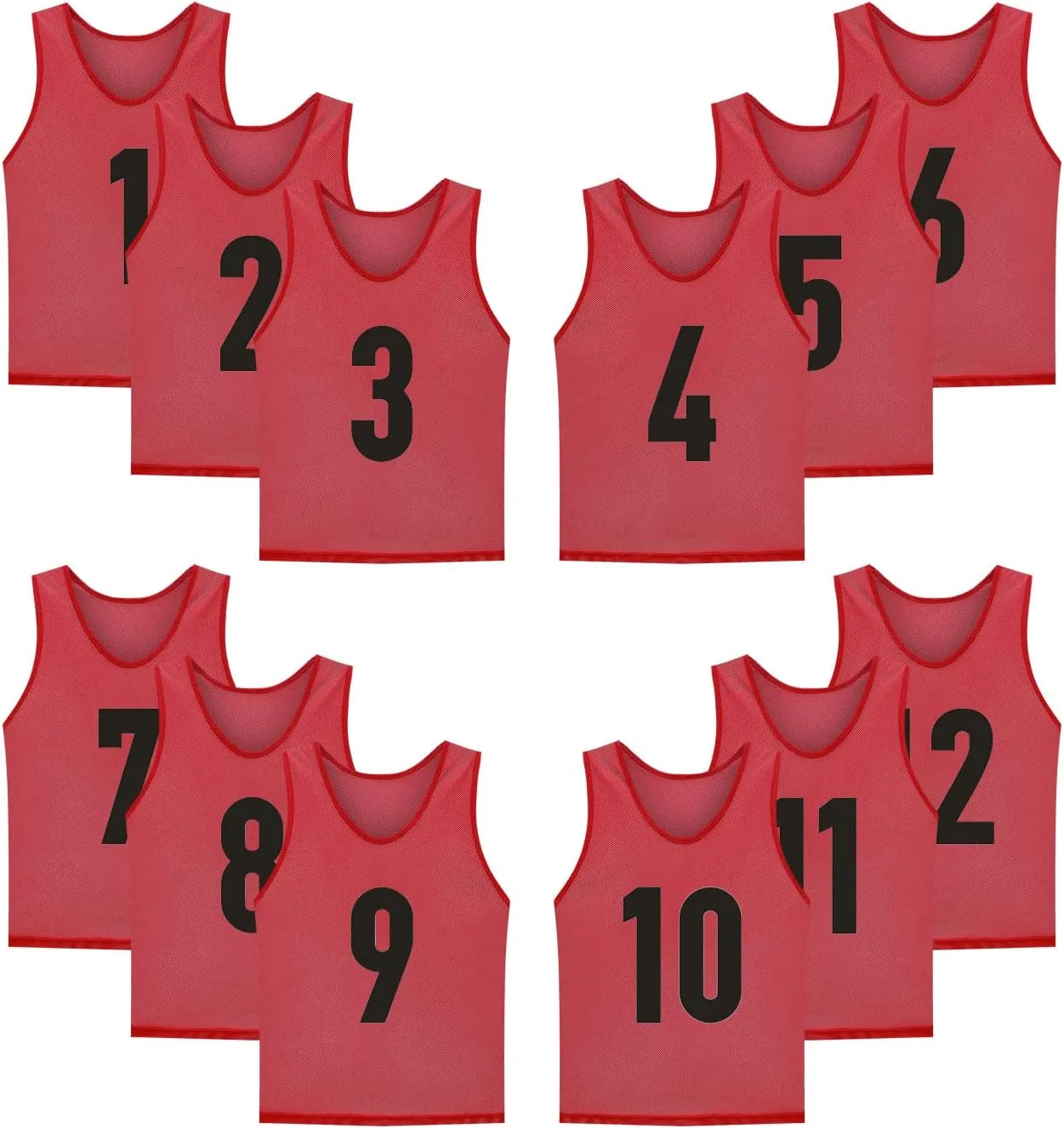 12 Pack(1-12) Numbered Jerseys/Soccer Bibs/Scrimmage Pinnies/Team Training Vest for Adult Youth Kids.