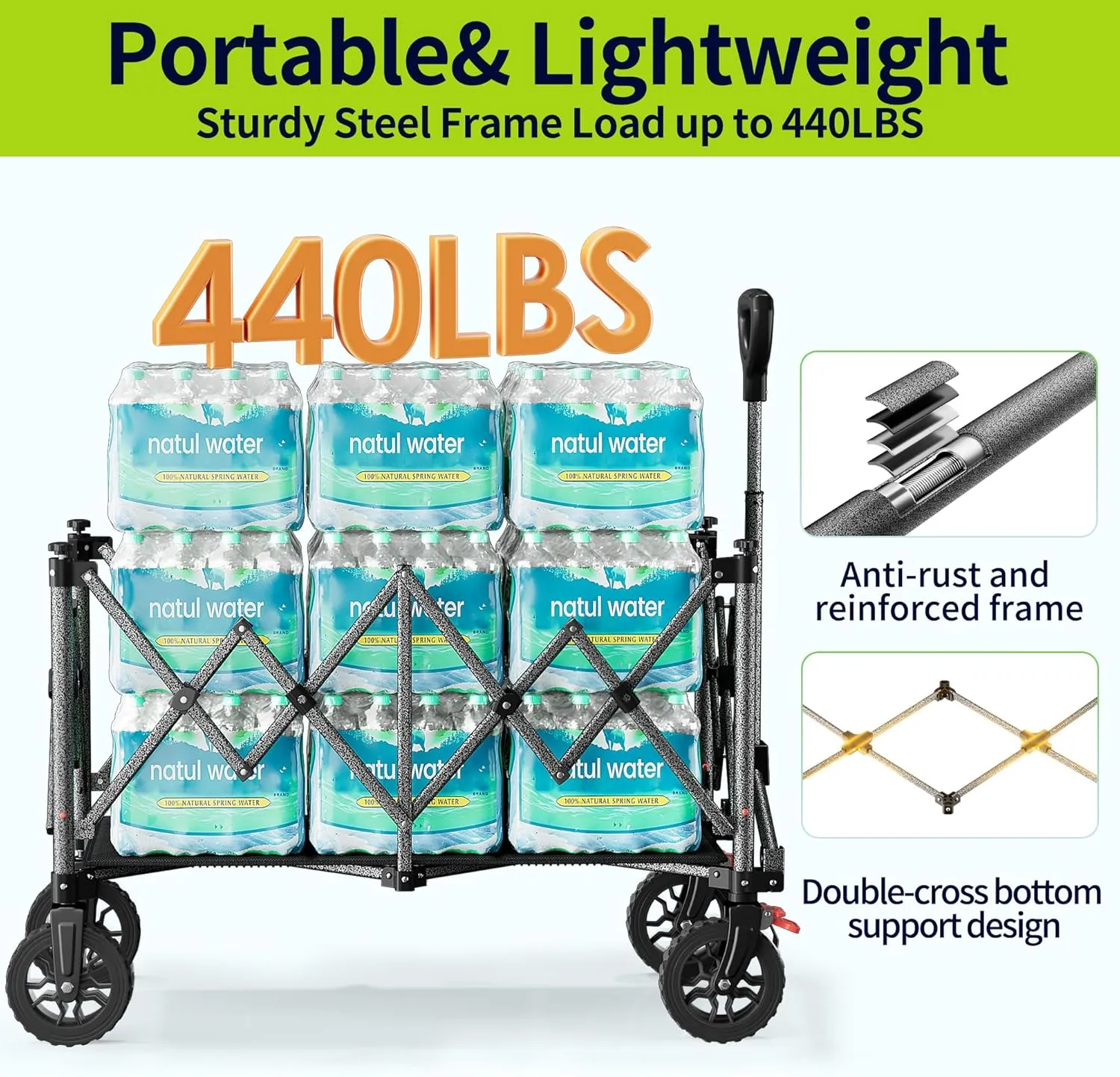200L Collapsible Wagon Carts with Wheels, Feelnais Large Foldable Wagons for Grocery Shopping Beach Camping, Folding Garden Wagon Cart Heavy Duty