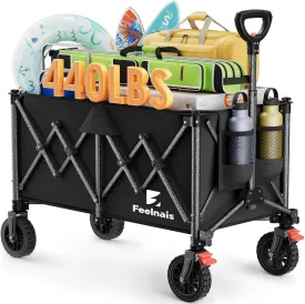 200L Collapsible Wagon Carts with Wheels, Feelnais Large Foldable Wagons for Grocery Shopping Beach Camping, Folding Garden Wagon Cart Heavy Duty