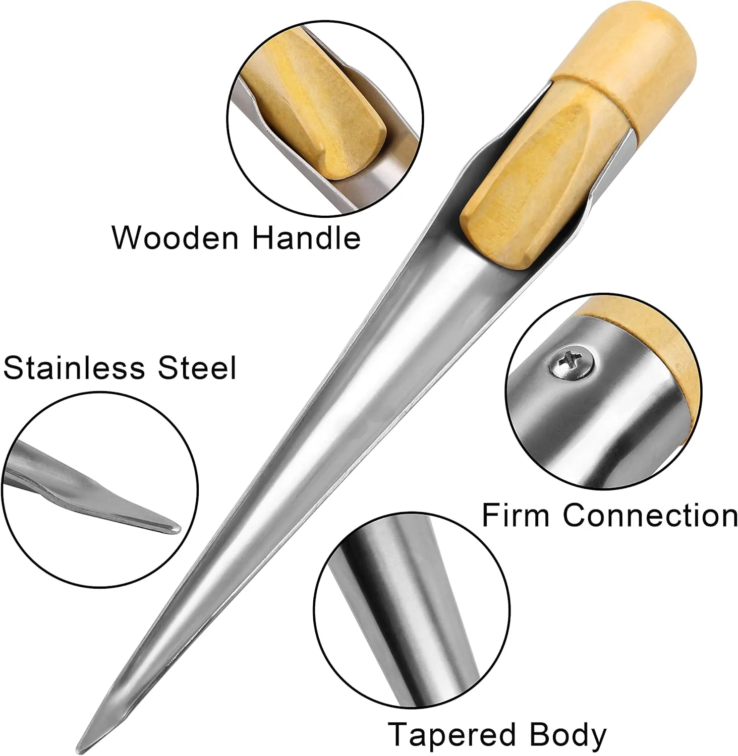 AGOOL Rope Splicing FID Stainless Steel Splicing Spike with Wooden Handle for Line Wire Diameter 1/8" 1/2" 1"