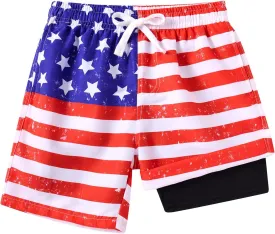ALISISTER Boys Swim Trunks Compression Liner Swim Shorts Bathing Suit with Boxer Brief Quick Dry Swimwear 7-20T