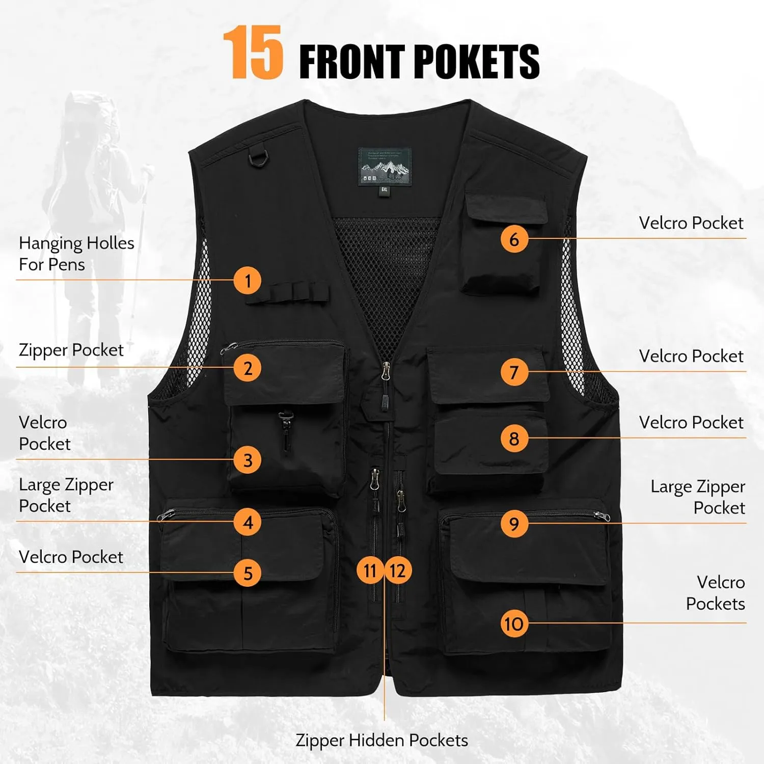 AOTORR Mens Outdoor Work Safari Cargo Photo Travel Fishing Vests for Men with Multi-pockets