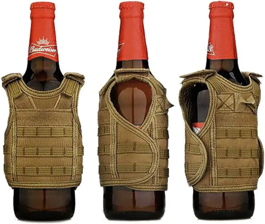AOUTACC Mini Tactical Beer Vests, Molle Beer Cooler Jacket Adjustable Drink Bottle Vests Holder Beverage Cooler Holder