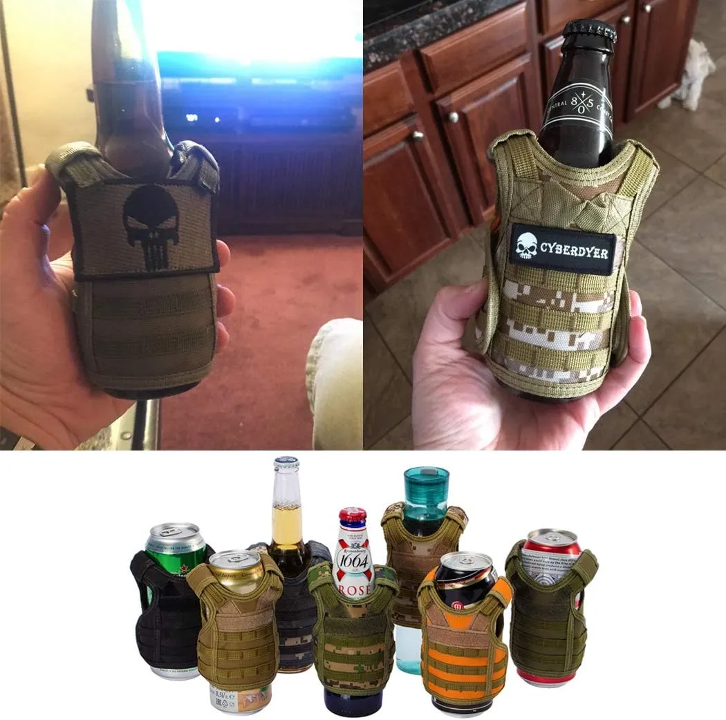 AOUTACC Mini Tactical Beer Vests, Molle Beer Cooler Jacket Adjustable Drink Bottle Vests Holder Beverage Cooler Holder