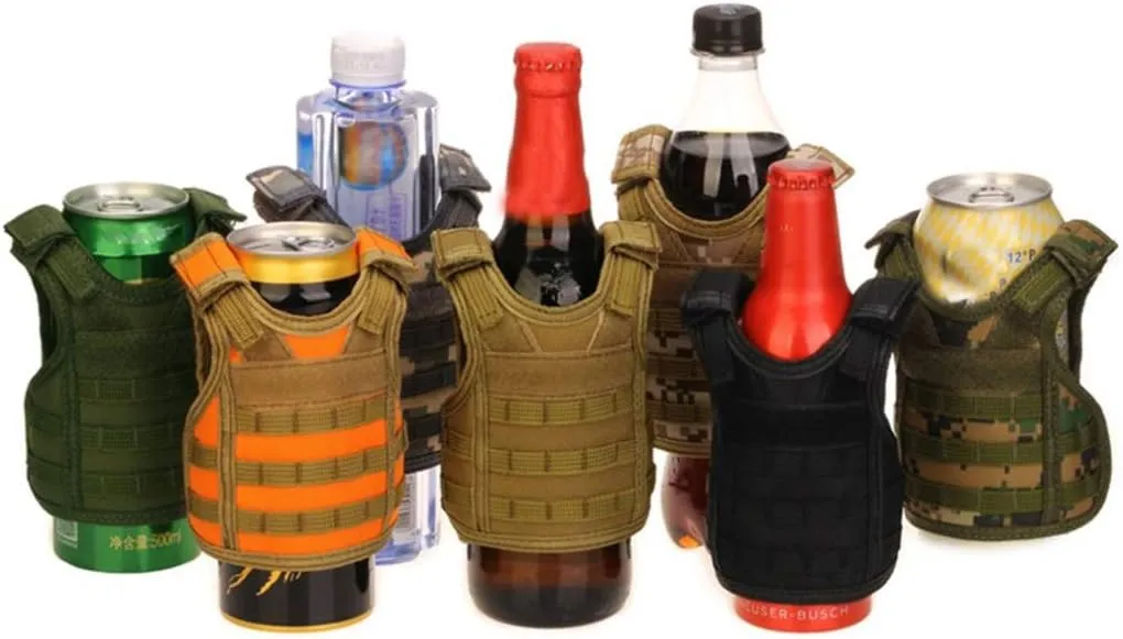 AOUTACC Mini Tactical Beer Vests, Molle Beer Cooler Jacket Adjustable Drink Bottle Vests Holder Beverage Cooler Holder
