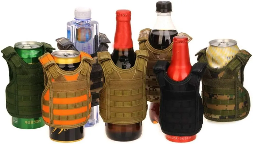 AOUTACC Mini Tactical Beer Vests, Molle Beer Cooler Jacket Adjustable Drink Bottle Vests Holder Beverage Cooler Holder