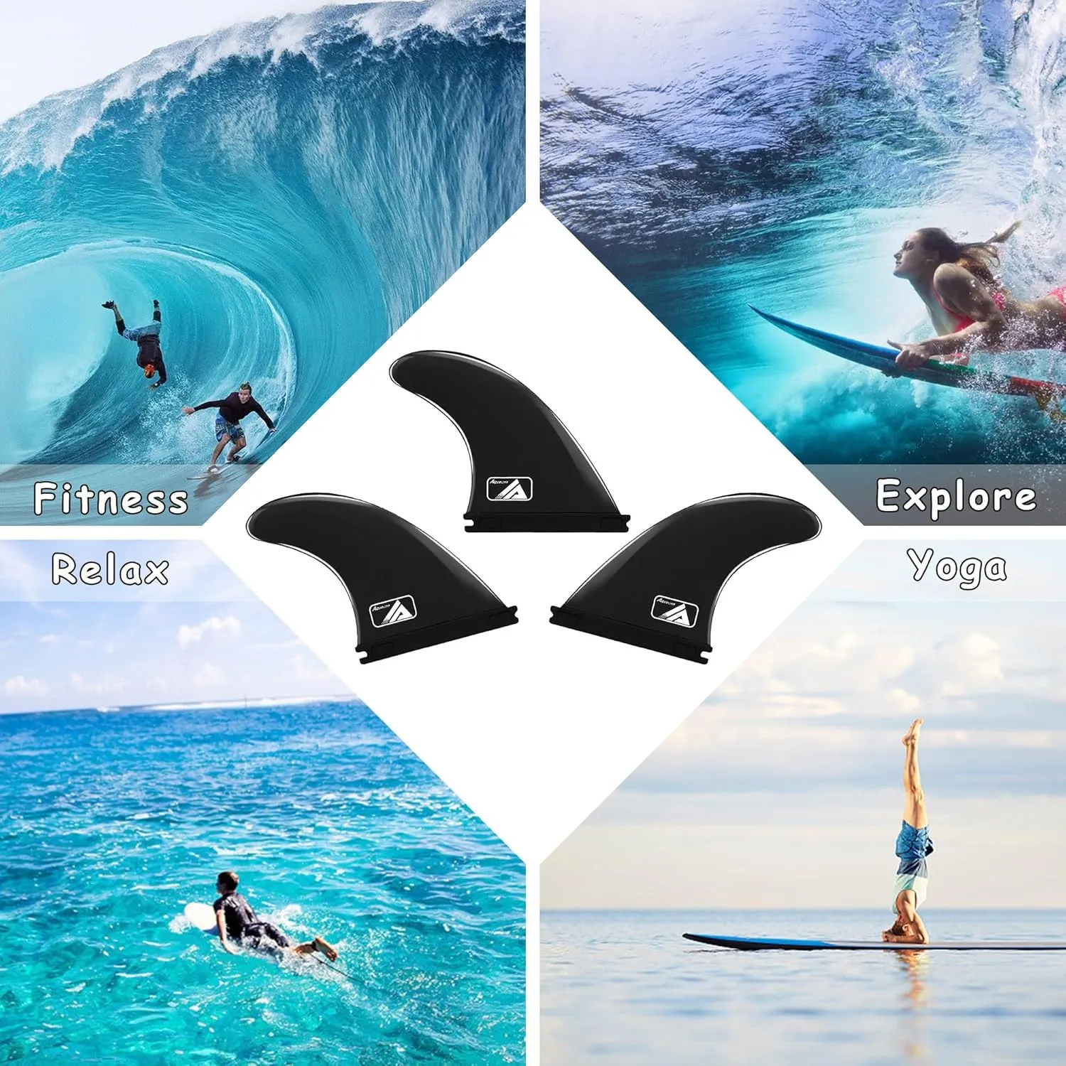 AQUBONA Single tab &Double Tabs Fins Surf/SUP Fin for Longboard, Surfboard & Paddleboard, Thruster Reinforced Single tab & Dual tab Surf Fins