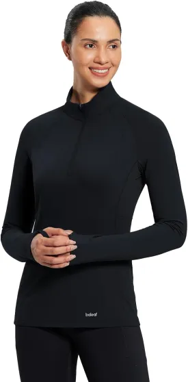 baleaf Women's 1/4 Zip Fleece Pullover Thermal Long Sleeve Shirts Ski Base Layer Top Thumbholes Winter Cold Weather