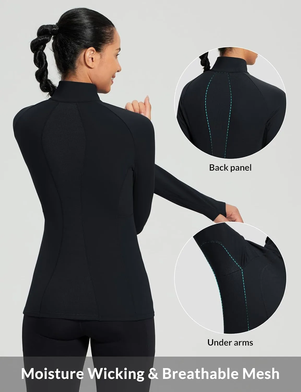 baleaf Women's 1/4 Zip Fleece Pullover Thermal Long Sleeve Shirts Ski Base Layer Top Thumbholes Winter Cold Weather