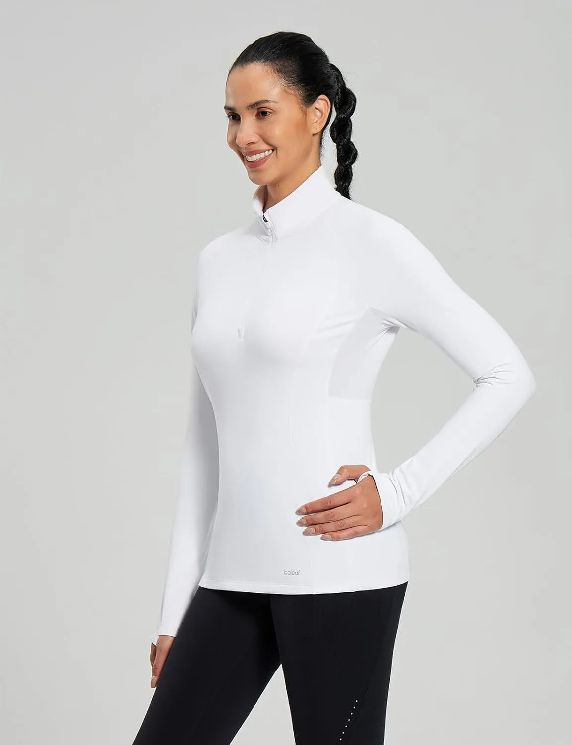 baleaf Women's 1/4 Zip Fleece Pullover Thermal Long Sleeve Shirts Ski Base Layer Top Thumbholes Winter Cold Weather