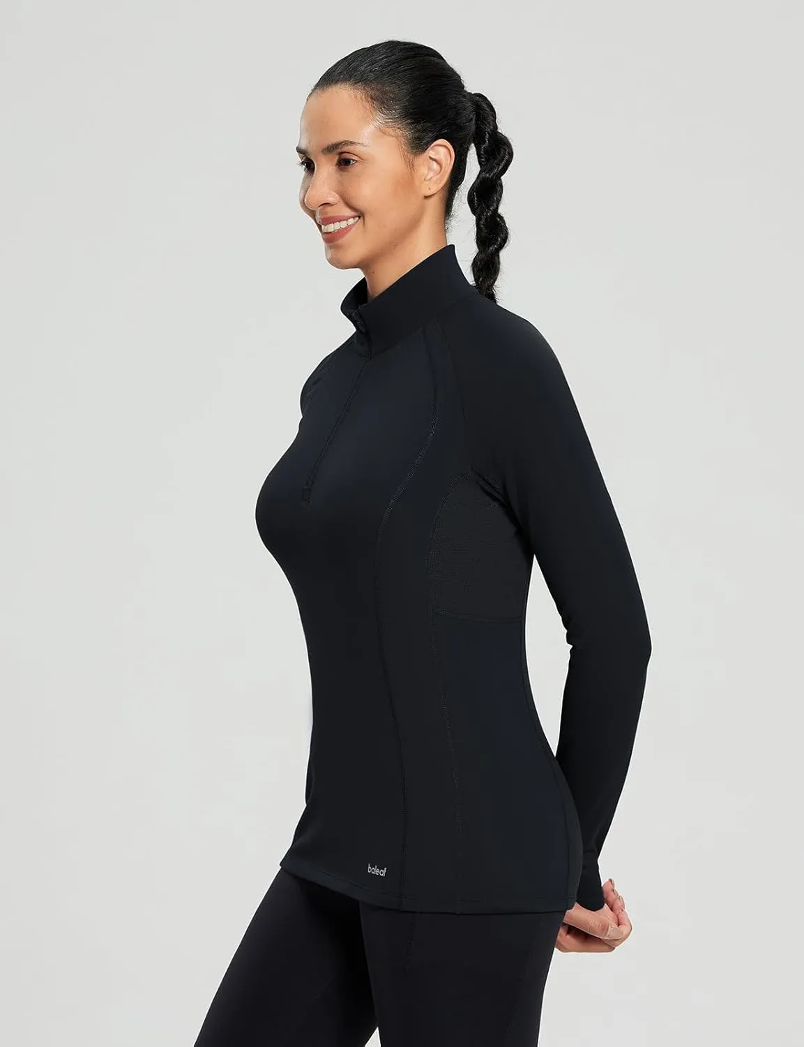 baleaf Women's 1/4 Zip Fleece Pullover Thermal Long Sleeve Shirts Ski Base Layer Top Thumbholes Winter Cold Weather