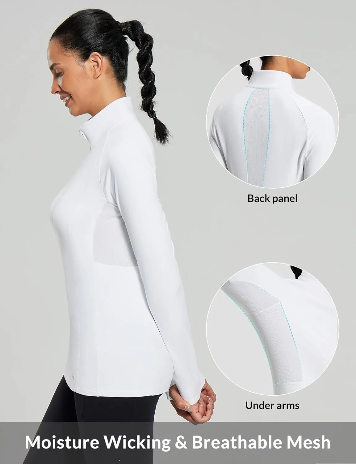 baleaf Women's 1/4 Zip Fleece Pullover Thermal Long Sleeve Shirts Ski Base Layer Top Thumbholes Winter Cold Weather