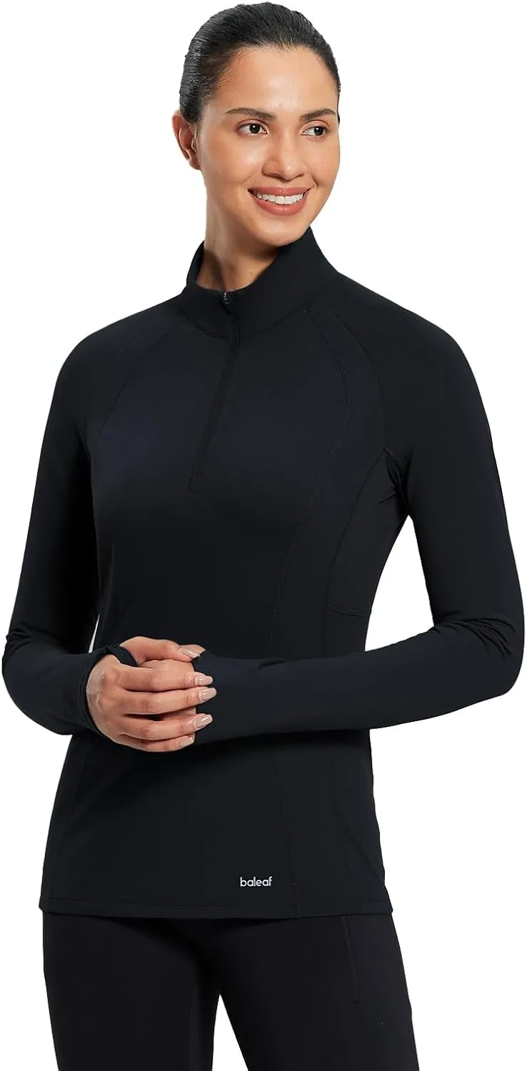 baleaf Women's 1/4 Zip Fleece Pullover Thermal Long Sleeve Shirts Ski Base Layer Top Thumbholes Winter Cold Weather
