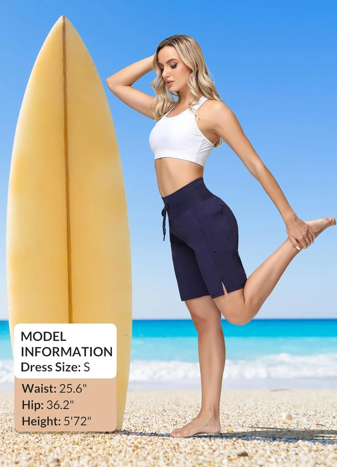 baleaf Women's 9" High Waisted Swim Board Shorts Quick Dry Swimsuits Bottoms with Drawstring