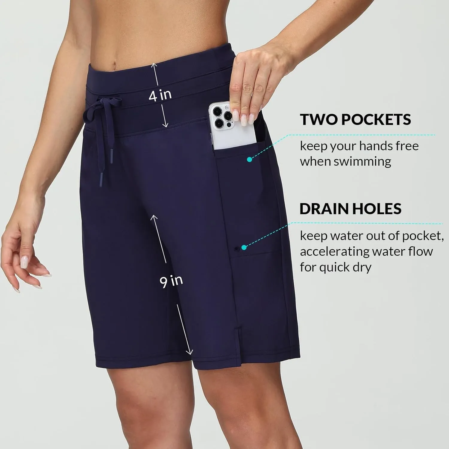 baleaf Women's 9" High Waisted Swim Board Shorts Quick Dry Swimsuits Bottoms with Drawstring