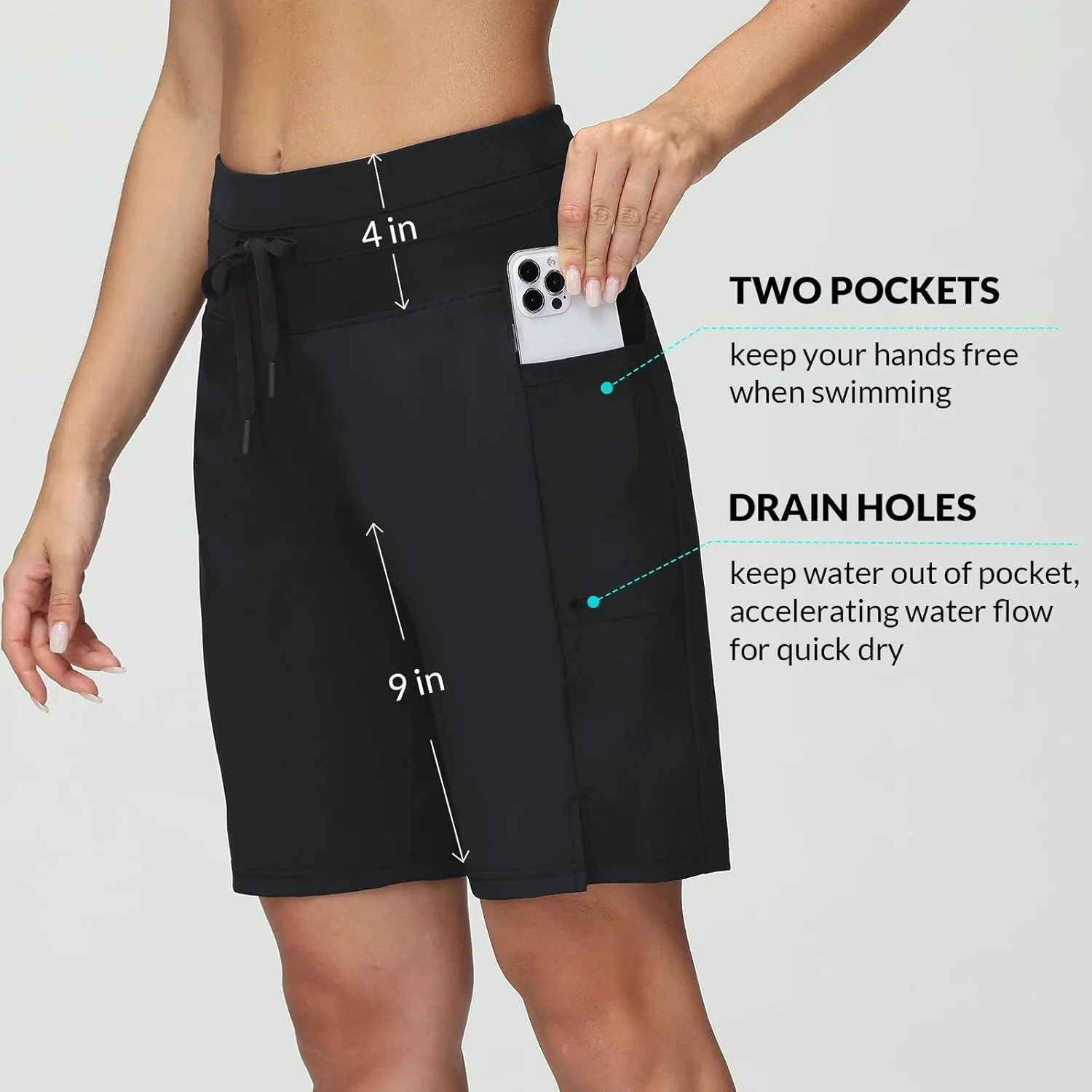 baleaf Women's 9" High Waisted Swim Board Shorts Quick Dry Swimsuits Bottoms with Drawstring