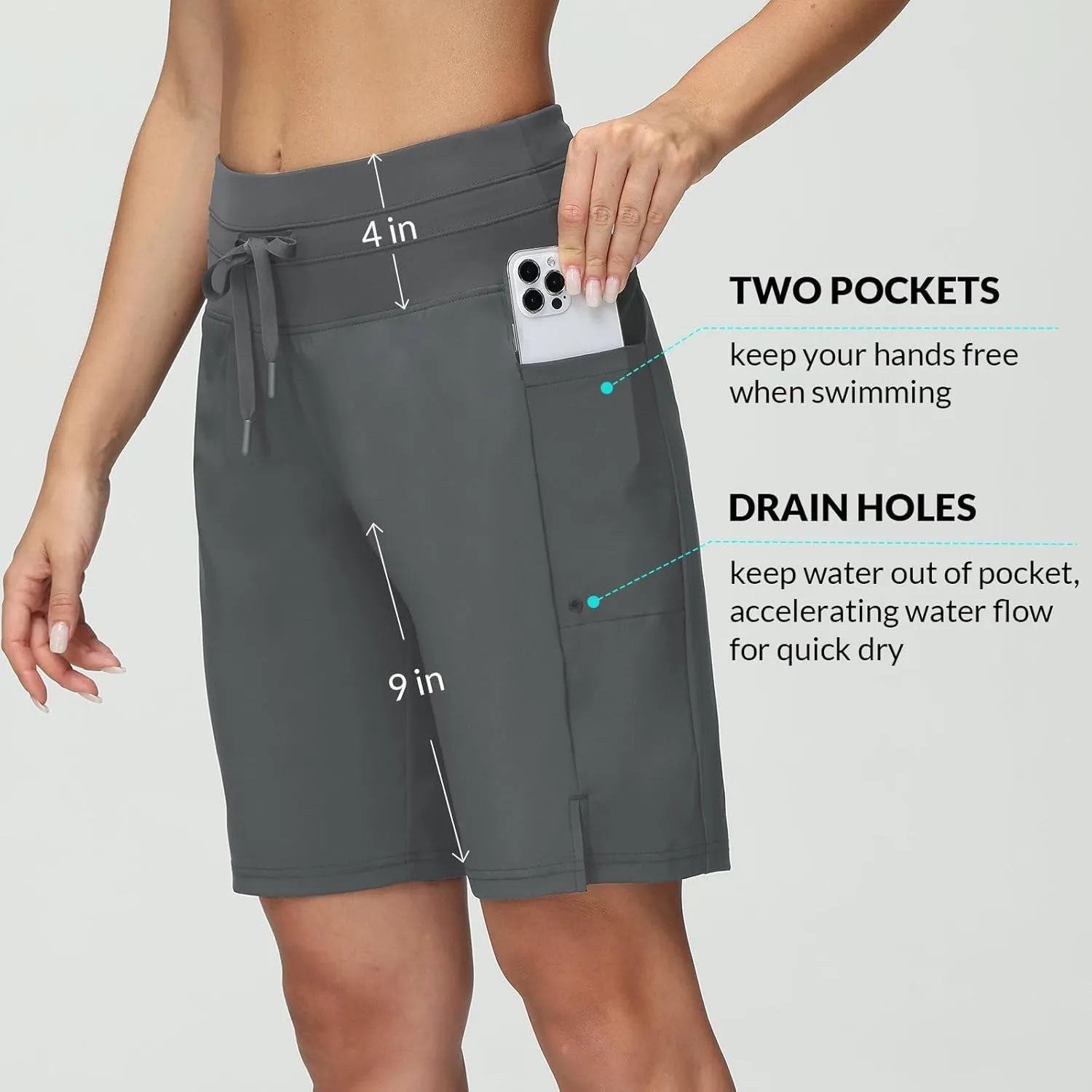 baleaf Women's 9" High Waisted Swim Board Shorts Quick Dry Swimsuits Bottoms with Drawstring