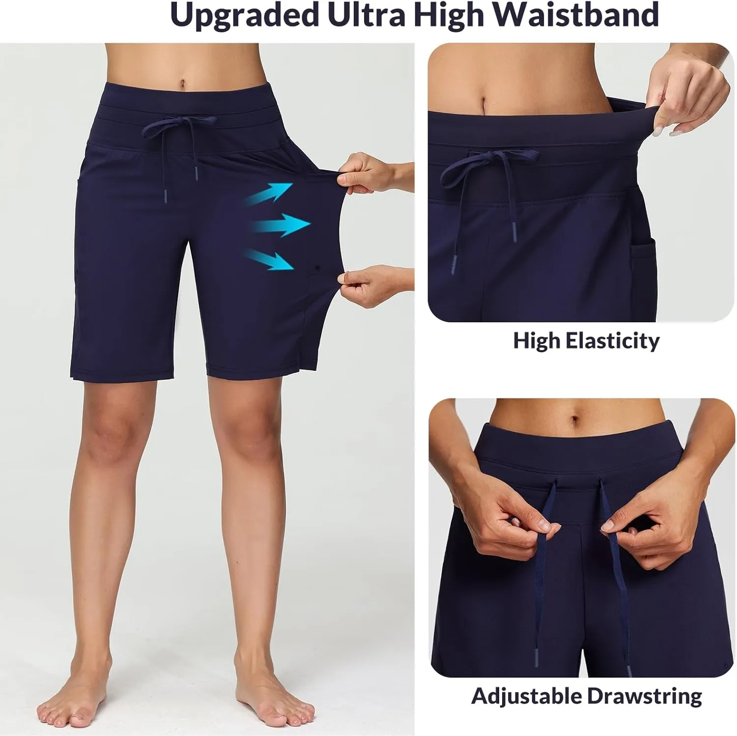 baleaf Women's 9" High Waisted Swim Board Shorts Quick Dry Swimsuits Bottoms with Drawstring