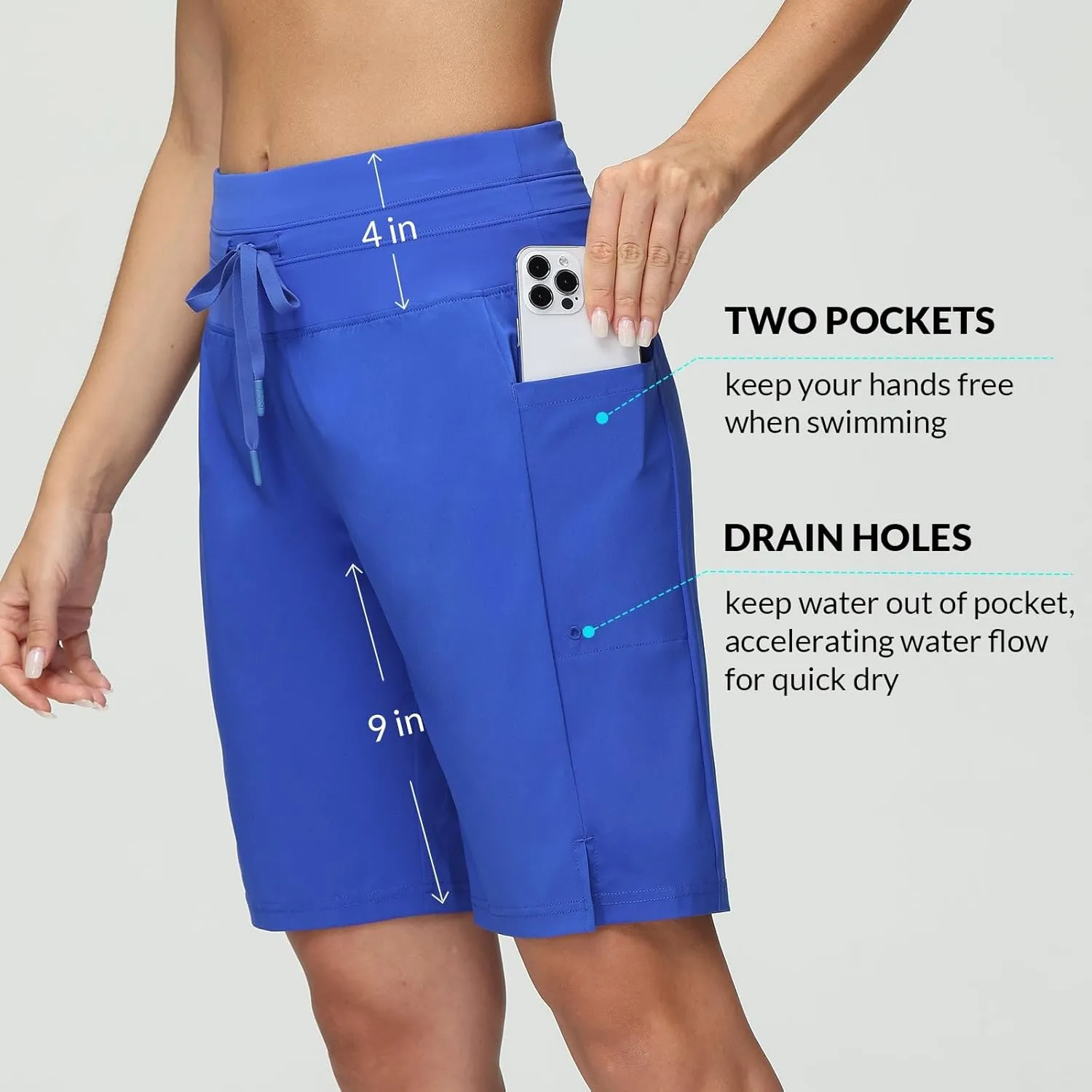 baleaf Women's 9" High Waisted Swim Board Shorts Quick Dry Swimsuits Bottoms with Drawstring