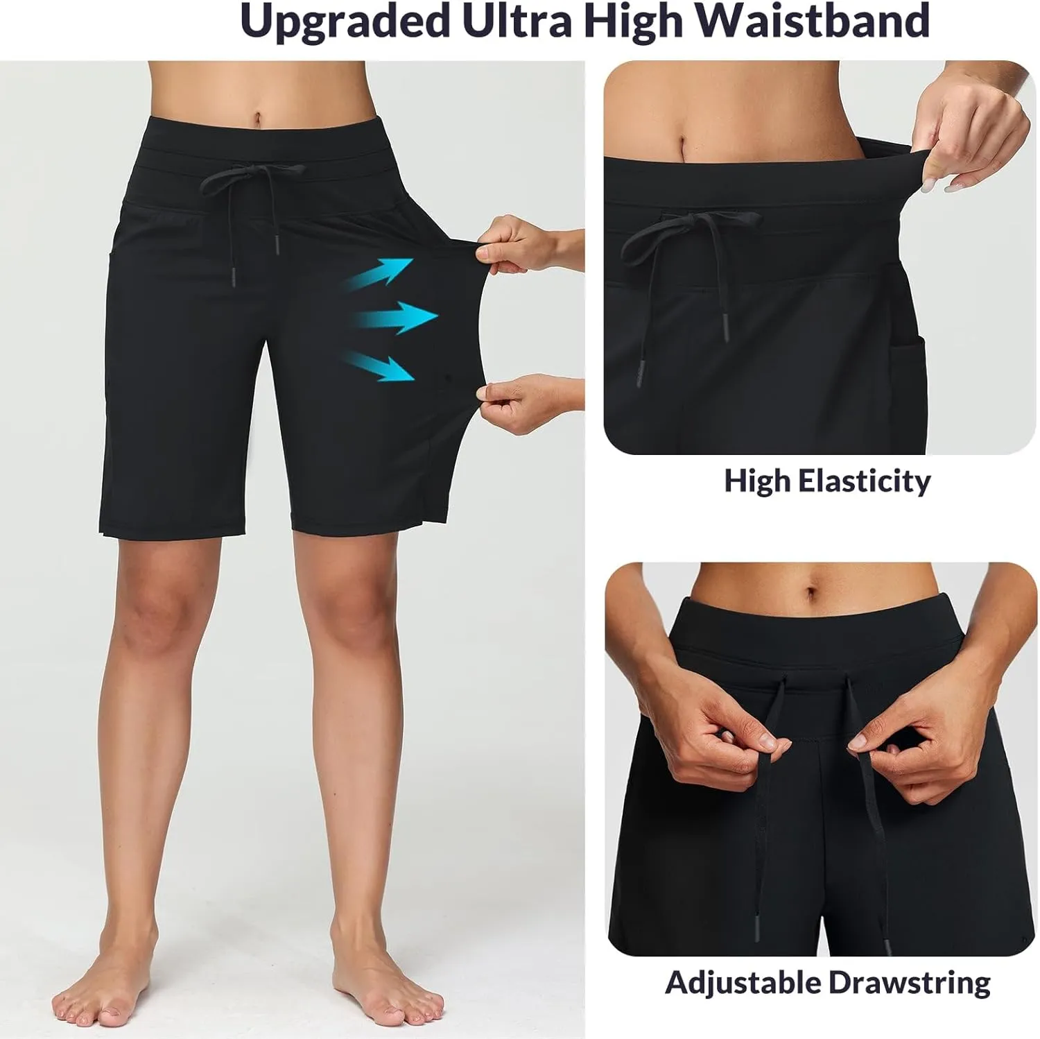 baleaf Women's 9" High Waisted Swim Board Shorts Quick Dry Swimsuits Bottoms with Drawstring