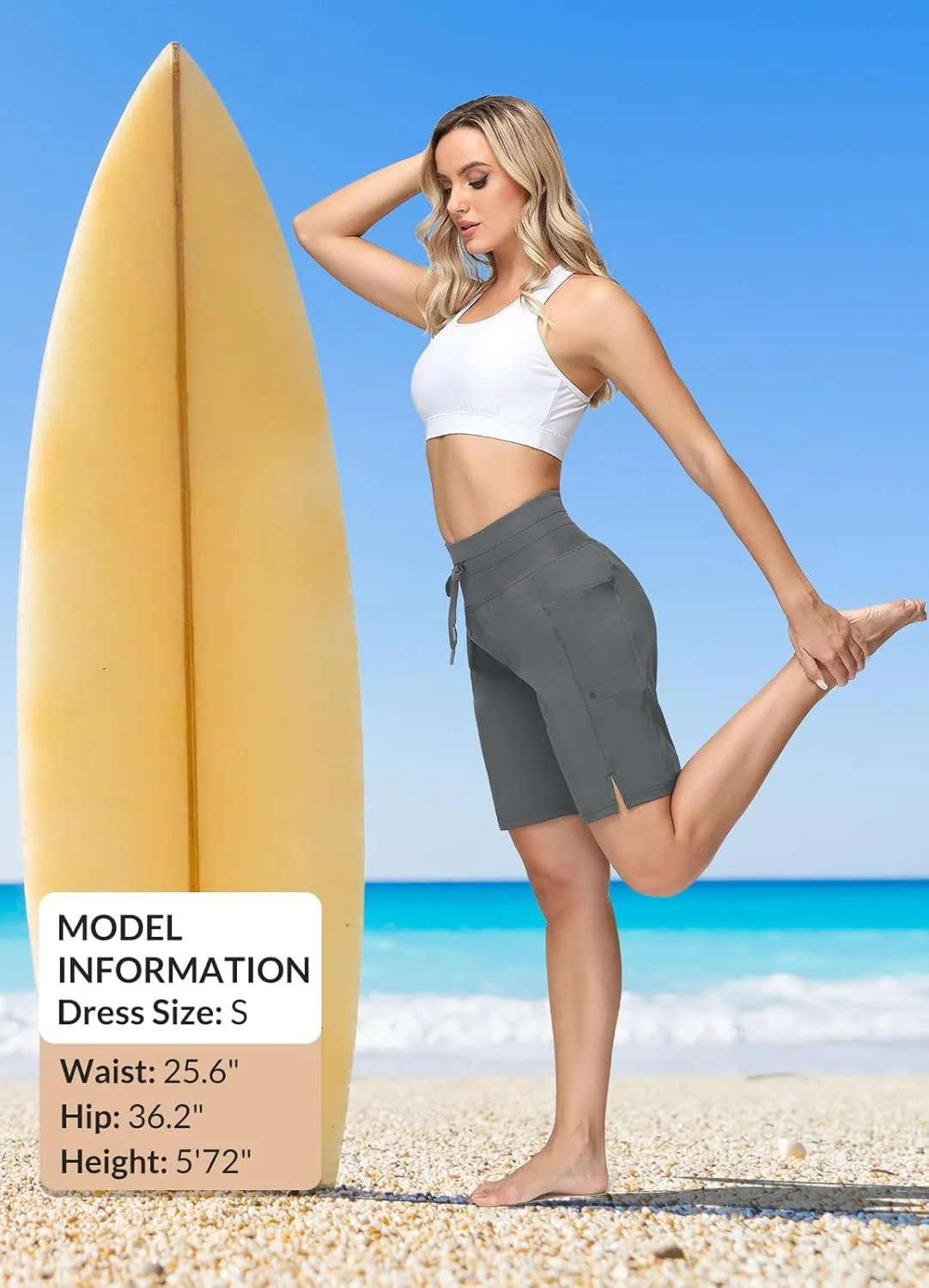 baleaf Women's 9" High Waisted Swim Board Shorts Quick Dry Swimsuits Bottoms with Drawstring