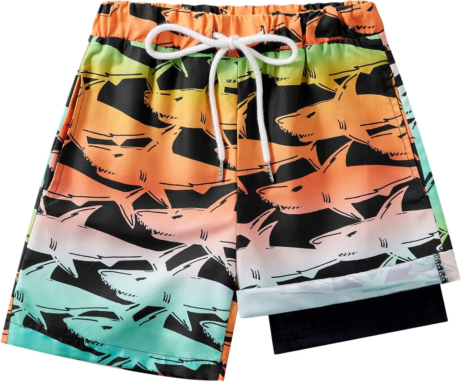 Boys Swim Trunk with Compression Boxer Brief Double Layer Beach Surf Board Shorts Kids Quick Dry Anti Chafe Swimwear