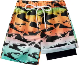 Boys Swim Trunk with Compression Boxer Brief Double Layer Beach Surf Board Shorts Kids Quick Dry Anti Chafe Swimwear