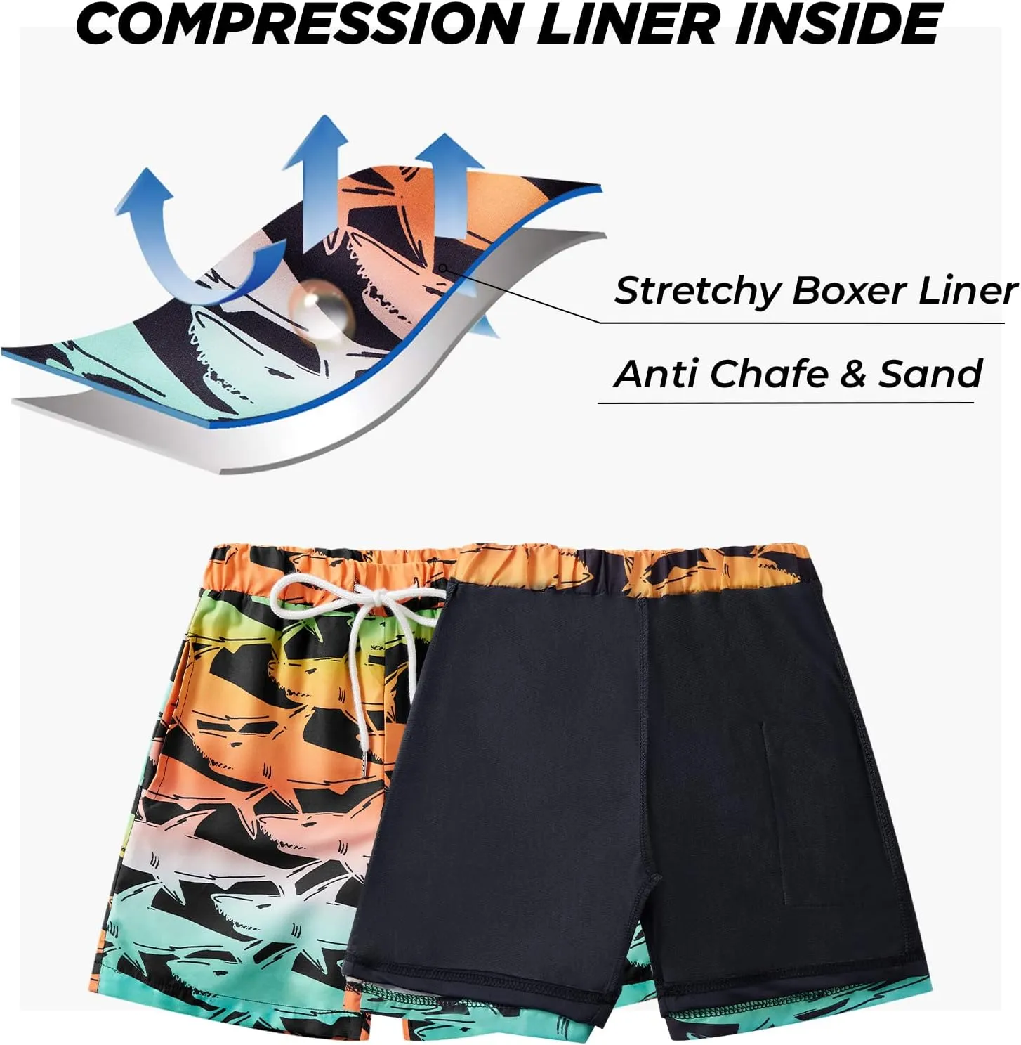 Boys Swim Trunk with Compression Boxer Brief Double Layer Beach Surf Board Shorts Kids Quick Dry Anti Chafe Swimwear