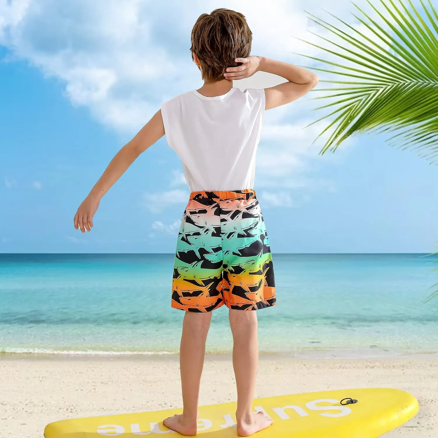 Boys Swim Trunk with Compression Boxer Brief Double Layer Beach Surf Board Shorts Kids Quick Dry Anti Chafe Swimwear
