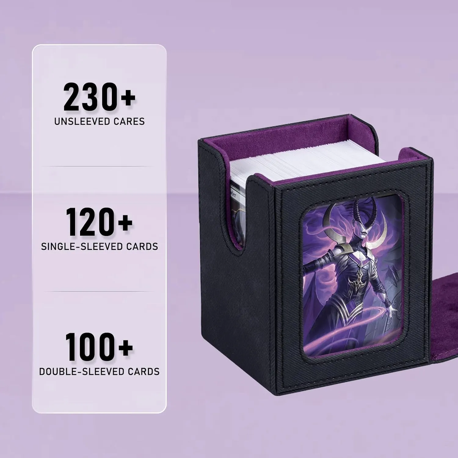 Card Deck Box for MTG with Commander Display for 100  Double Sleeved Cards, Magnetic Card Storage Box Fits for TCG Sports Trading Cards (Black&Purple)