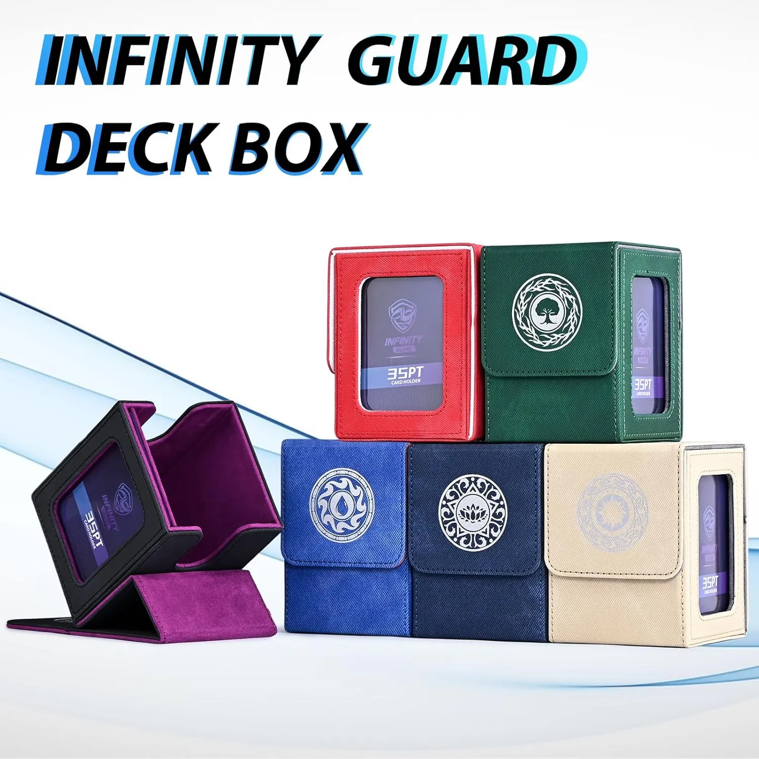 Card Deck Box for MTG with Commander Display for 100  Double Sleeved Cards, Magnetic Card Storage Box Fits for TCG Sports Trading Cards (Black&Purple)