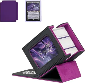 Card Deck Box for MTG with Commander Display for 100  Double Sleeved Cards, Magnetic Card Storage Box Fits for TCG Sports Trading Cards (Black&Purple)