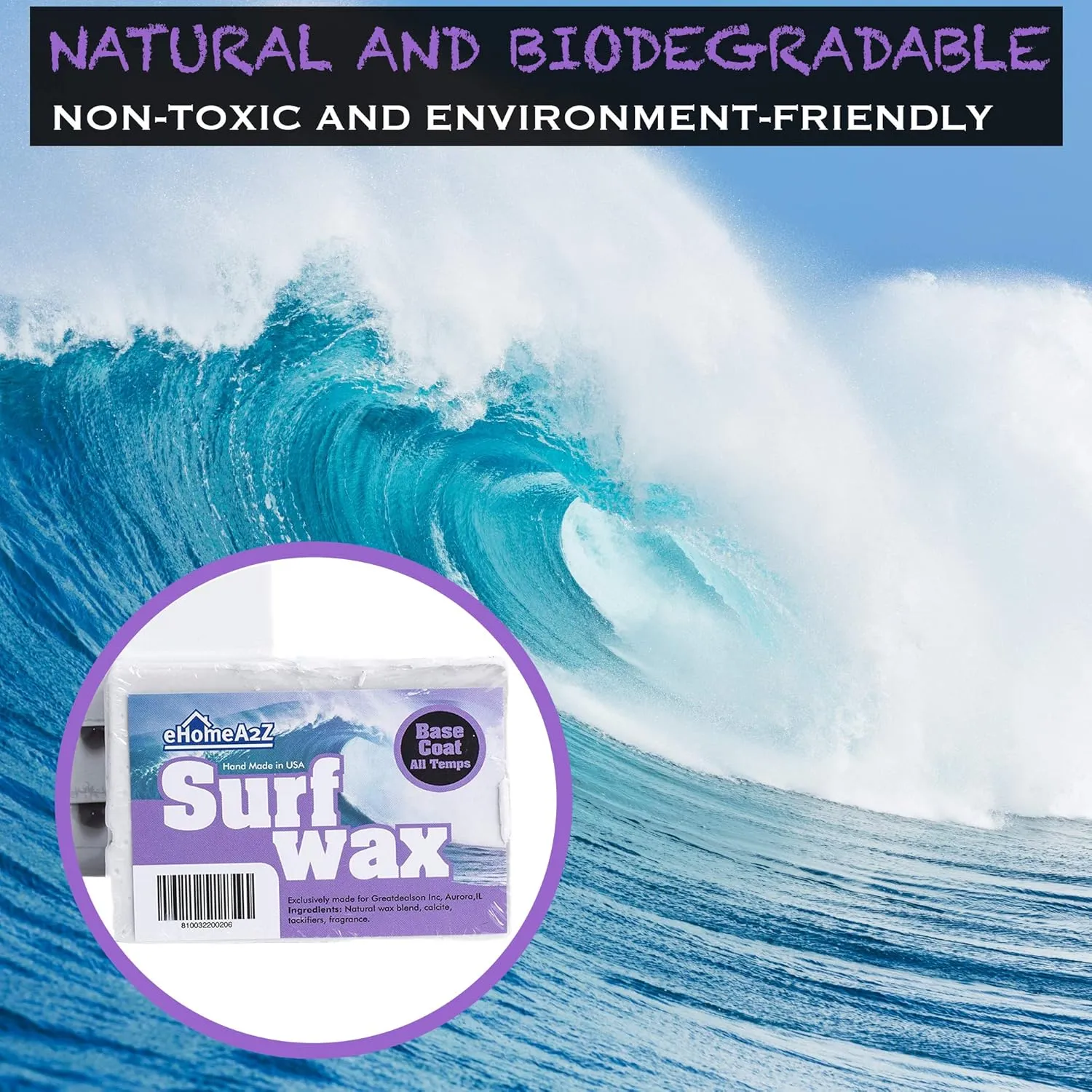 EHOMEA2Z Surf Wax Base Coat High Performance All Natural Orange Scent Made in USA