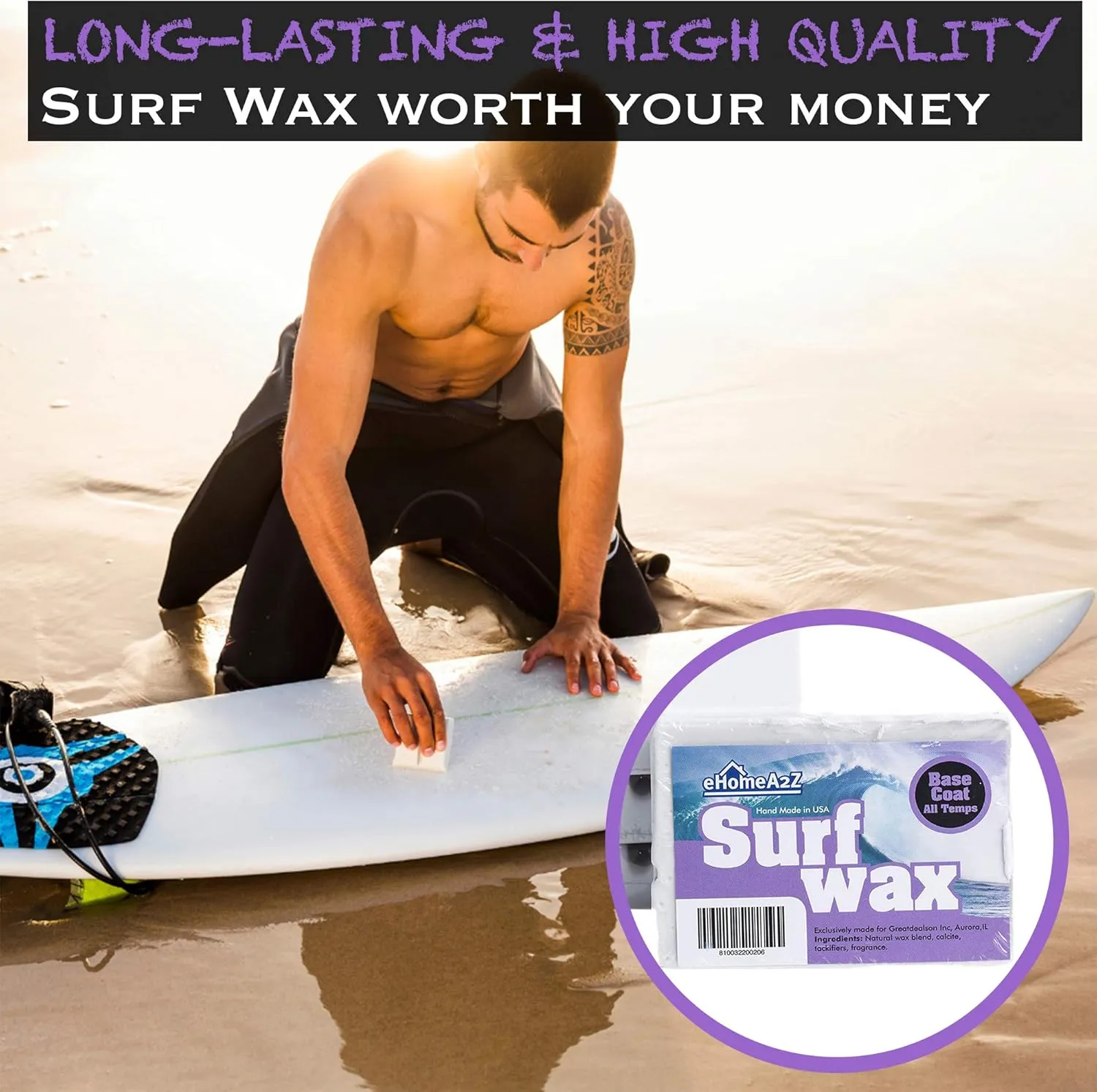 EHOMEA2Z Surf Wax Base Coat High Performance All Natural Orange Scent Made in USA