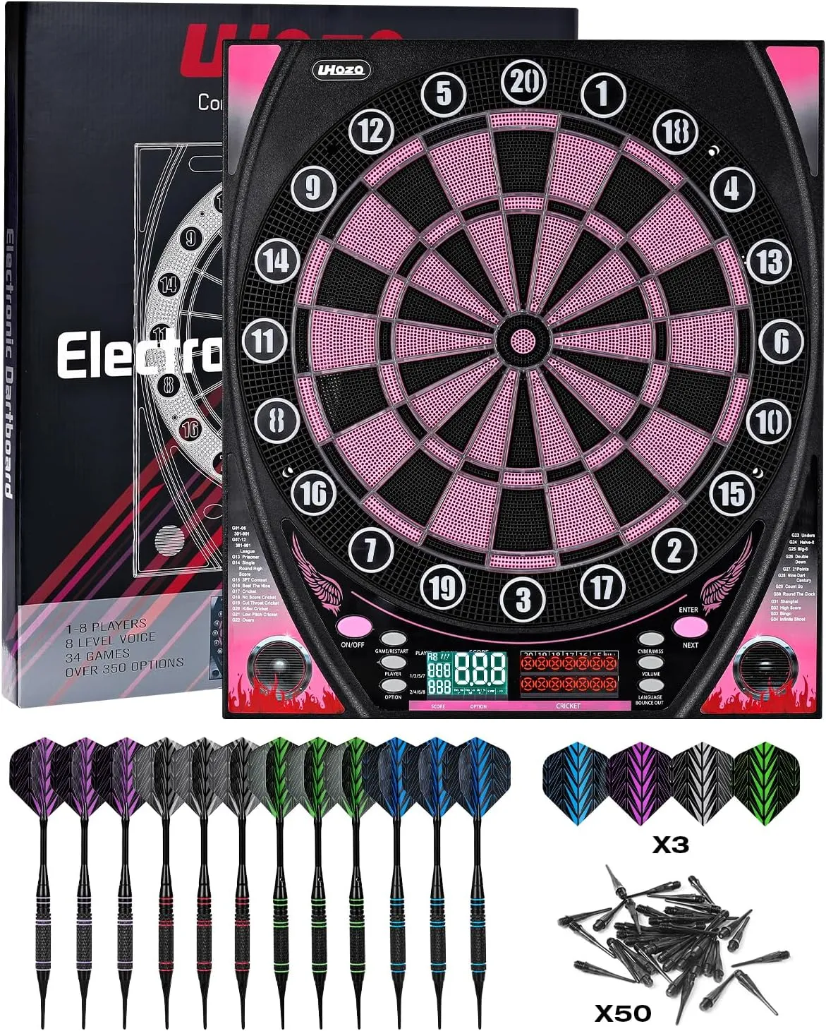 Electronic Dart Board with Bright Score Display, Multiple Games, and Durable Design-Perfect for Family Fun and Competitions-Includes Soft Tip with 12 Darts