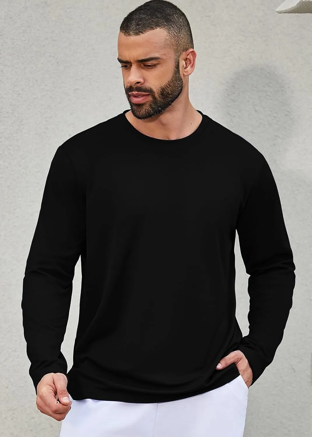 Facitisu Men Long Sleeve T Shirts Pack Quick Dry Athletic Running Activewear Workout Performance Tee Shirts