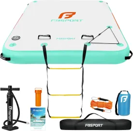 FBSPORT Inflatable Floating Dock,6ft/ 8ft/10ft Swim Air Platform Island Raft Mat with None-Slip Surface,6 Inch Thick PVC Construction,Floating Platform for Pool Beach Ocean