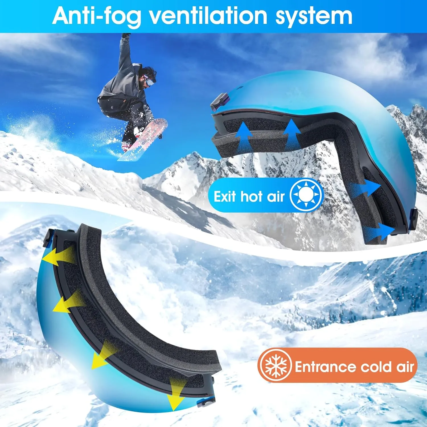 Greatever Ski Goggles, OTG Frameless Snow Snowboard Goggles Cylindrical, Anti Fog UV402 Protection For Men Women Youth Kids