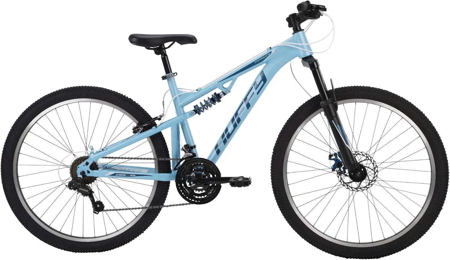 Huffy Marker 24"/26 Full Suspension Mountain Bike, 21-Speeds, Responsive Twist Shifting, Shimano Derailleur, Comfort Saddle, Adjustable Seat, Knobby Tires, Multiple Colors, Men/Women