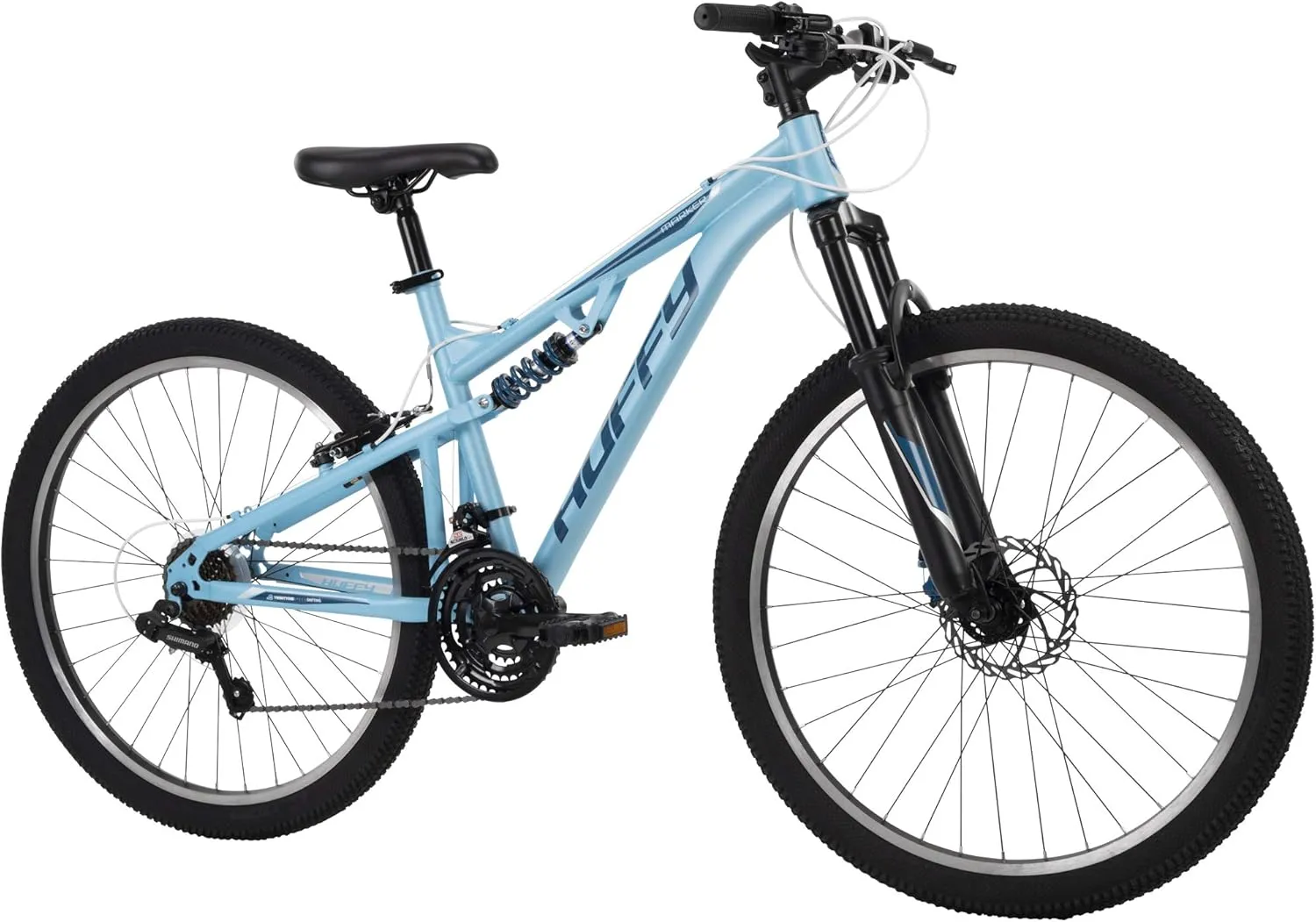 Huffy Marker 24"/26 Full Suspension Mountain Bike, 21-Speeds, Responsive Twist Shifting, Shimano Derailleur, Comfort Saddle, Adjustable Seat, Knobby Tires, Multiple Colors, Men/Women