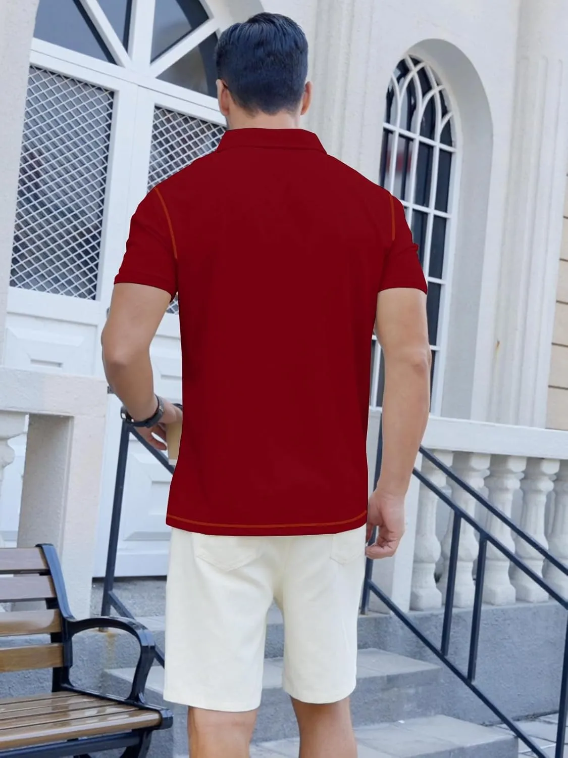 Men's Casual Polo Shirts Shorts Sleeve Summer Shirt Classic Collared Button Golf Shirts with Pocket