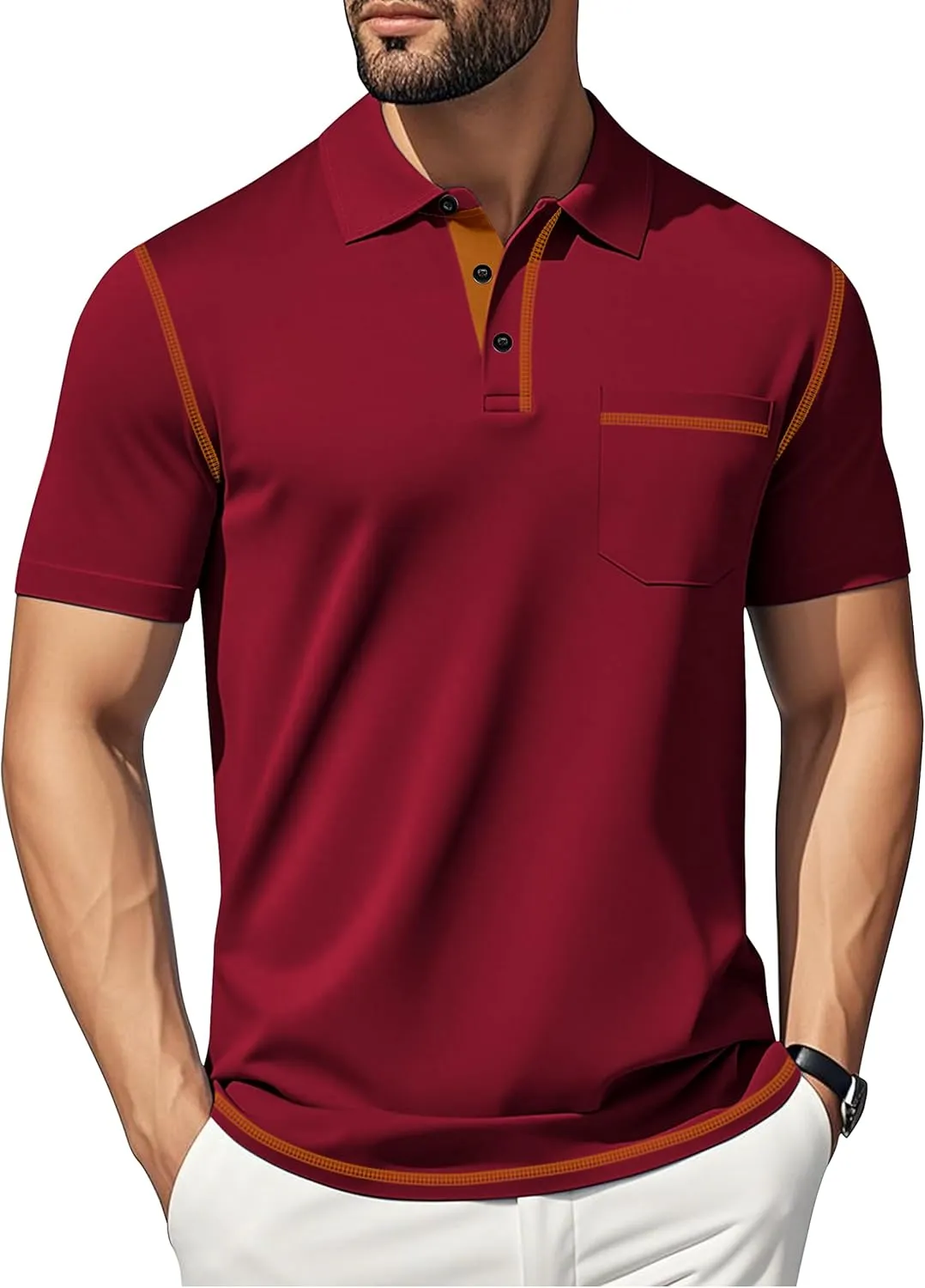 Men's Casual Polo Shirts Shorts Sleeve Summer Shirt Classic Collared Button Golf Shirts with Pocket