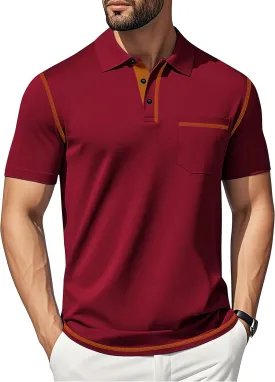 Men's Casual Polo Shirts Shorts Sleeve Summer Shirt Classic Collared Button Golf Shirts with Pocket