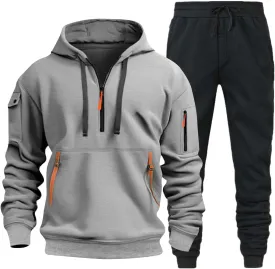 Men's Stylish Casual Hoodie with Chinstrap Pocket Solid Color Hoodie with Foot Adjustment Pants Set