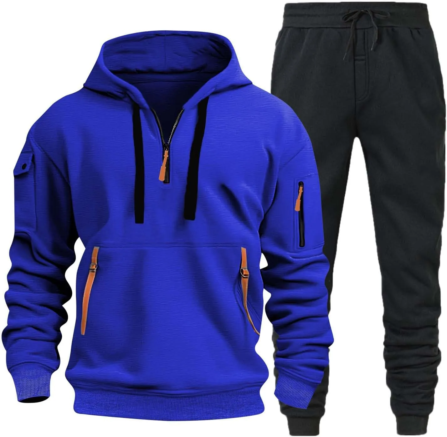 Men's Stylish Casual Hoodie with Chinstrap Pocket Solid Color Hoodie with Foot Adjustment Pants Set