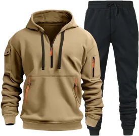 Men's Stylish Casual Hoodie with Chinstrap Pocket Solid Color Hoodie with Foot Adjustment Pants Set