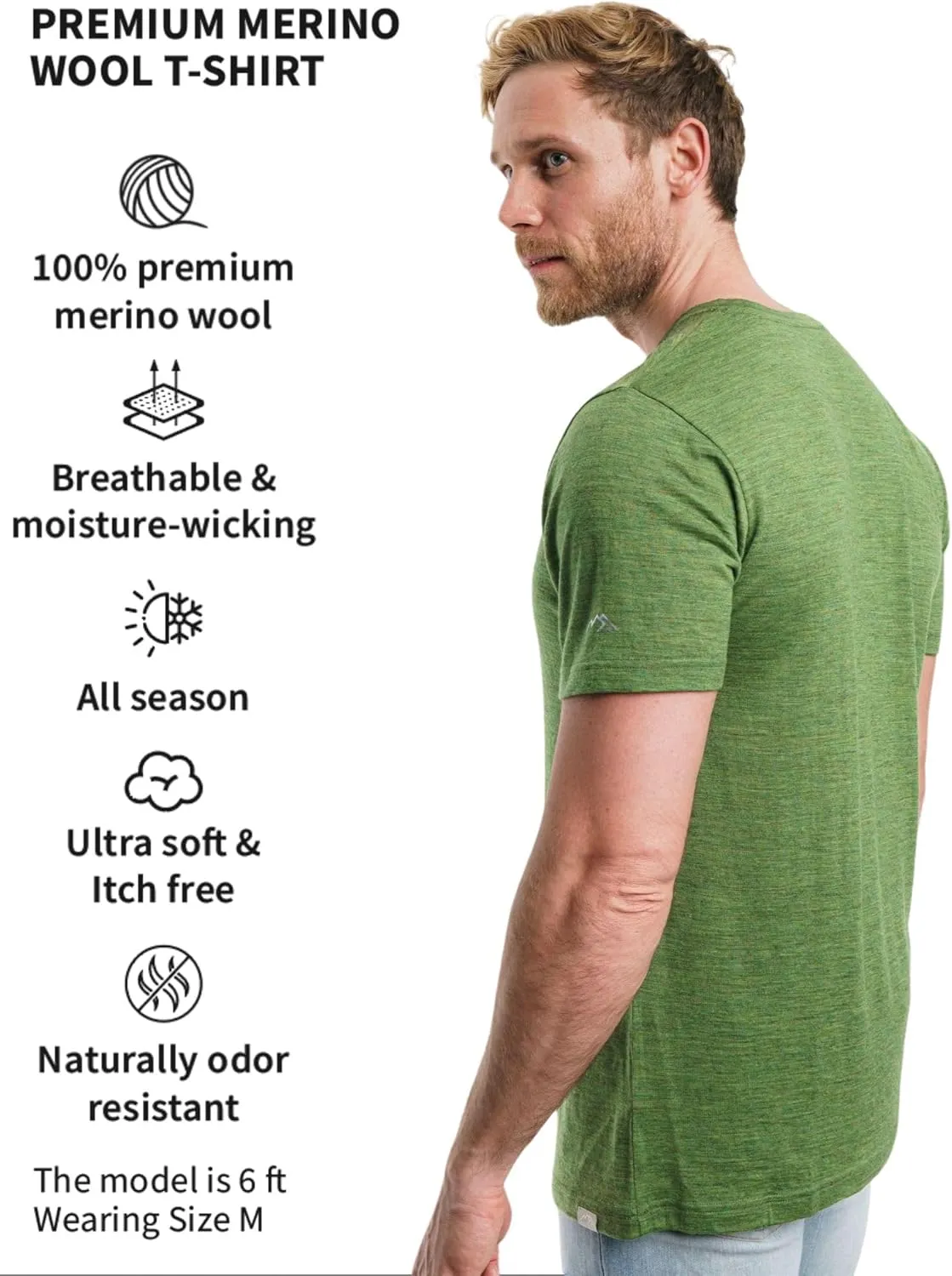 Merino.tech Merino Wool T-Shirt Mens - 100% Organic Merino Wool Undershirt Lightweight Base Layer